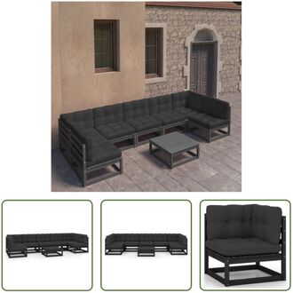 Grenenhouten Loungeset - Zwarte Bank - Antraciet Kussen - 70x70x67 cm