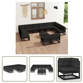 Grenenhouten Tuinset - Hoekbank - Middenbank - Tafel - 70x70x67 cm - Zwart - Antraciet