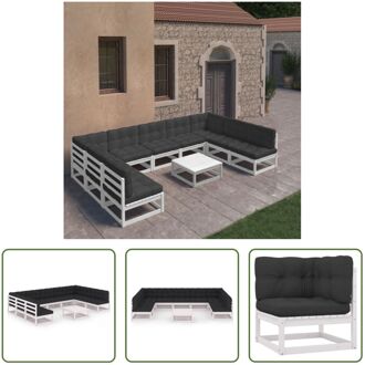 Grenenhouten tuinset - Lounge - 70x70x67 cm - Wit - Antraciet