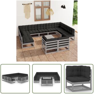 Grenenhouten Tuinset - - Loungeset - 70x70x67cm - Grijs - Antraciet