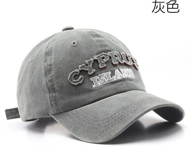 Grensoverschrijdende Retro Gewassen Oude Brief Borduurwerk Gebogen Rand Cap Trendy Mannen Outdoor Sport Baseball Cap Grijs
