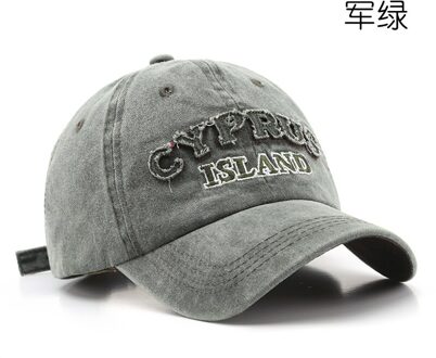 Grensoverschrijdende Retro Gewassen Oude Brief Borduurwerk Gebogen Rand Cap Trendy Mannen Outdoor Sport Baseball Cap leger groen
