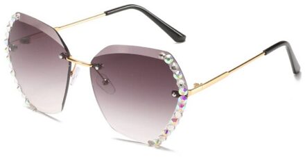Grenzeloze Diamond Zonnebril Vrouwen Oceaan Stuk Polygon Strass Zonnebril Voor Vrouw Luxe Shade Uv400 Eyewear koffie