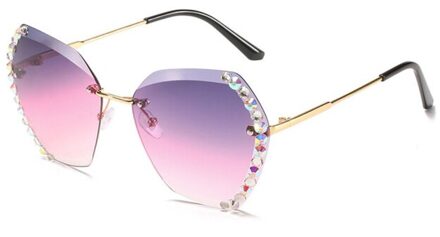 Grenzeloze Diamond Zonnebril Vrouwen Oceaan Stuk Polygon Strass Zonnebril Voor Vrouw Luxe Shade Uv400 Eyewear paars