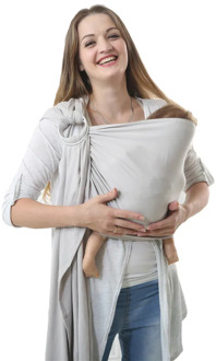 Grey Organic Cotton Wrap Baby Carrier Ring Sling Breathable Adjustable Newborns Carrier Wrap Nursing Cover for Infants & Toddler