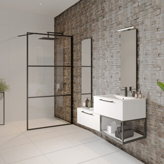 Grid douchewand 120x200cm zwart profiel en helder glas