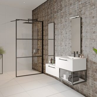 Grid douchewand 90x200cm zwart profiel en helder glas