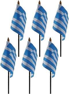 Griekenland - 6x - mini vlaggetje van 10 x 15 cm op stokje - Landen vlag - H27 cm