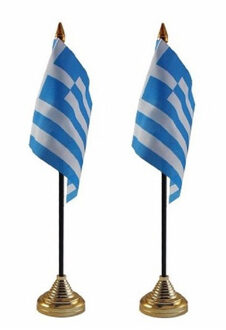 Griekenland tafelvlaggetjes - 2x stuks - 10 x 15 cm - met gouden standaard - H27 cm - versiering