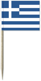 Griekenland vlaggetjes mini prikkers - 50x stuks - 8 cm - Landen decoratie - papier - cocktailprikke Multi
