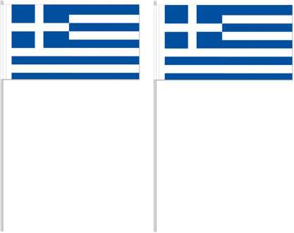 Griekenland zwaaivlaggetjes/handvlaggen - 10x - 12 x 24 cm - papier - stokje van 40 cm