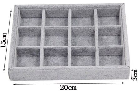 Grijs Fluwelen Sieraden Opbergvak Organizer Ring Oorbel Armband Ketting Hangers Tray Case Sieraden Display Lade Houder 12 Grids Tray