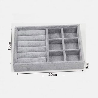 Grijs Fluwelen Sieraden Opbergvak Organizer Ring Oorbel Armband Ketting Hangers Tray Case Sieraden Display Lade Houder Ring Grids Tray