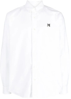 Grijze Fox Head Patch Button Down Overhemd Maison Kitsuné , White , Heren - Xl,M,S
