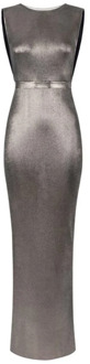 Grijze gelamineerde jurk met ketting Elisabetta Franchi , Gray , Dames - L,M,S,Xs