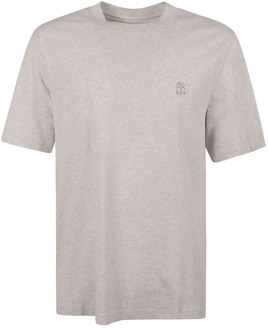 Grijze Katoenen T-Shirt met Geborduurd Logo Brunello Cucinelli , Gray , Heren - 2Xl,Xl,L,M