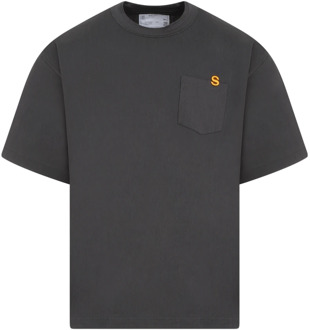 Grijze Katoenen T-shirt met Monogram Sacai , Gray , Heren - L,M