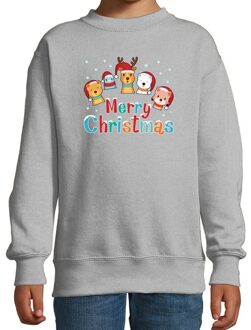 Grijze kersttrui / kerstkleding dierenvriendjes Merry christmas voor kinderen 3-4 jaar (98/104) - kerst truien kind Grijs