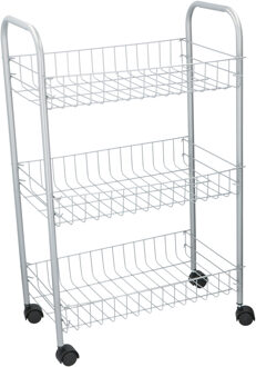 Grijze opberg karretje/trolley met 3 opbergmanden 60 cm - Opberg trolley Grijs