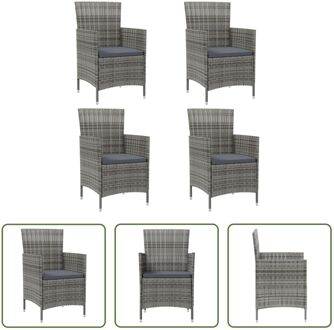 Grijze Poly Rattan Tuinstoelenset - 61 x 60 x 88 cm - Stalen Frame - PE-rattan bekleding Grijs