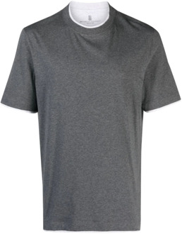 Grijze T-shirt met witte rand van Brunello Cucinelli Brunello Cucinelli , Gray , Heren - M,S