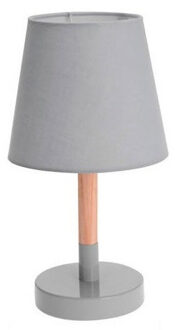 Grijze tafellamp/schemerlamp hout/metaal 23 cm
