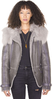 Grijze Toscana Shearling vliegende jas voor dames, Teresina - maat EU 44 / UK 16 Grijs