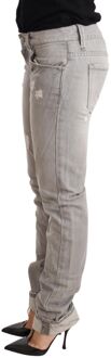 Grijze Versleten Katoenen Slim Fit Jeans Lichtgrijs - 26 (Taille)