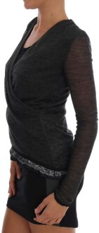 Grijze Wol Kant Top Lange Mouw T-shirt - maat Grijs