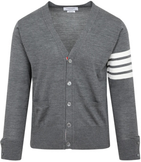 Grijze Wol V-hals Cardigan Sweater Thom Browne , Gray , Heren - 2Xl,Xl