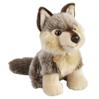 Grijze wolf/wolven knuffel 18 cm knuffeldieren - Knuffel bosdieren Grijs