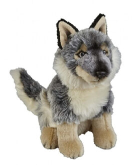 Grijze wolf/wolven knuffel 28 cm knuffeldieren - Knuffel bosdieren Grijs