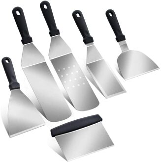 Grill Griddle Accessories Set 6 Pieces Heavy Duty Flat Top Grilling Tool Kit Carrying Bag for Outdoor BBQ Camping Teppanyaki