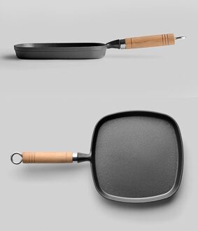 Grill Koekenpan Vierkante Vorm Non-stick Pan Bakken Steak Gietijzeren Koekenpan Met Houten Handvat 22Cm Keuken koken Tool 22cm B