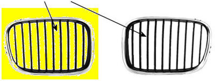 GRILL RECHTS tot 9/'00 (lamellen ZWART, lijst chroom)