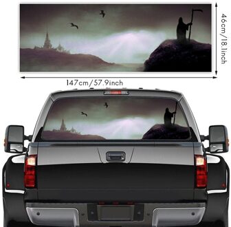 Grim Reaper Duisternis Voor Truck Jeep Suv Pickup 3D Achter Voorruit Decal Sticker Decor Achterruit Poster 57.9 X18.1 Inch