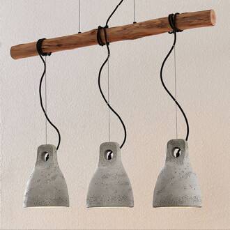 Grima hanglamp van beton, 3-lamps grijs, hout licht