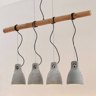 Grima hanglamp van beton, 4-lamps grijs, hout licht