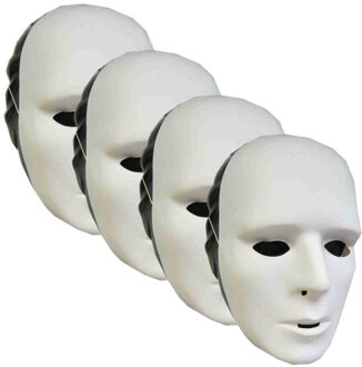 Grimeer masker - 4x - wit - van kunststof - met elastiekje - volwassenen