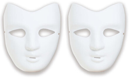 Grimeer masker DIY - 2x - wit - van kunststof - met elastiekje - volwassenen