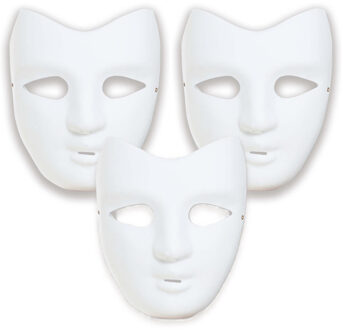 Grimeer masker DIY - 3x - wit - van kunststof - met elastiekje - volwassenen