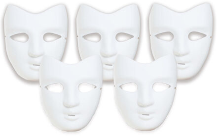 Grimeer masker DIY - 5x - wit - van kunststof - met elastiekje - volwassenen