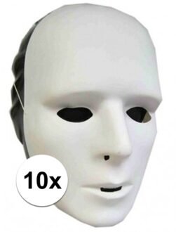 Grimeer maskers wit - 10x - kunststof - met elastiek - gezichtsmaskers