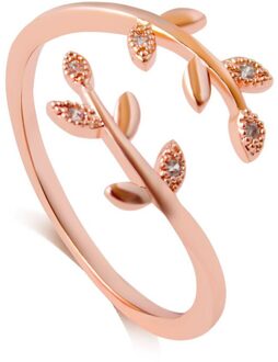 Groeien Door Wat Je Door Verstelbare Blad Ring Open Ring Sieraden Cadeau Voor Meisje Vrouwen Fq-Ing roos goud