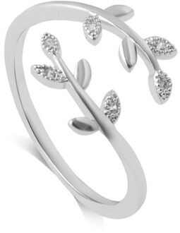 Groeien Door Wat Je Door Verstelbare Blad Ring Open Ring Sieraden Cadeau Voor Meisje Vrouwen Fq-Ing Zilver