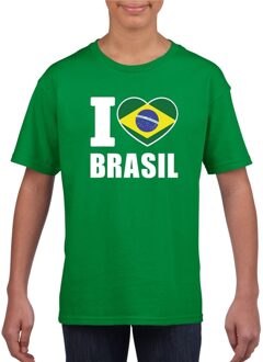 Groen I love Brazilie fan shirt kinderen L (146-152)