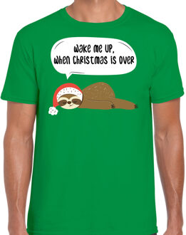 Groen Kerst shirt/ Kerstkleding met luiaard Wake me up when christmas is over voor heren 2XL - kerst t-shirts