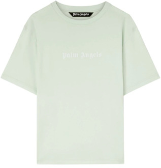 Groen Logo Print Crew Neck T-shirt Palm Angels , Green , Heren - Xl,L,M,S