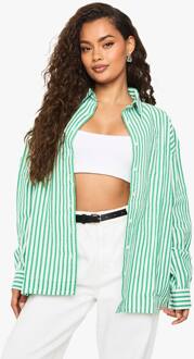 Groen Seersucker Overhemd Met Brede Strepen En Oversized Pasvorm, Green - 38