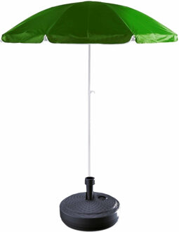 Groen strand/tuin basic parasol van nylon 200 cm + parasolvoet antraciet rotan - Parasols